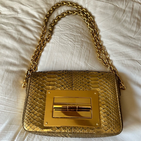 TOM FORD NATALIA MEDIUM PYTHON SHOULDER BAG GOLD (out of stock. Item L0826T-P45) - Picture 9 of 12